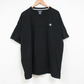 チャンピオン(Champion)のXL★古着 チャンピオン Champion 半袖 ブランド Tシャツ メンズ ワンポイントロゴ 大きいサイズ コットン クルーネック 黒 ブラック 23jul14 中古(Tシャツ/カットソー(半袖/袖なし))