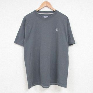 チャンピオン(Champion)のL★古着 チャンピオン Champion 半袖 ブランド Tシャツ メンズ ワンポイントロゴ クルーネック 濃グレー 霜降り 23jul14 中古(Tシャツ/カットソー(半袖/袖なし))