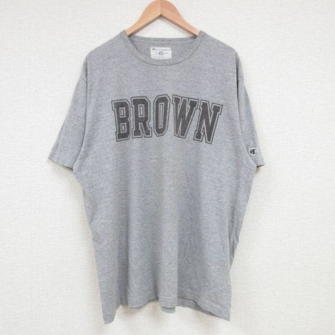 Champion(チャンピオン)のXL★古着 チャンピオン Champion 半袖 ブランド Tシャツ メンズ BROWN 大きいサイズ クルーネック 薄グレー 霜降り 23jul14 中古 メンズのトップス(Tシャツ/カットソー(半袖/袖なし))の商品写真