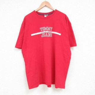 トミーヒルフィガー(TOMMY HILFIGER)のXL★古着 トミーヒルフィガー TOMMY HILFIGER トミージーンズ 半袖 ブランド Tシャツ メンズ ビッグロゴ 大きいサイズ コットン クルーネック 赤 レッド 23jul14 中古(Tシャツ/カットソー(半袖/袖なし))