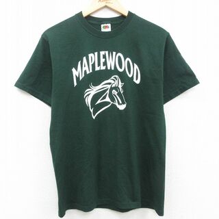 M★古着 半袖 ビンテージ Tシャツ メンズ 00年代 00s 馬 MAPLEWOOD クルーネック 濃緑 グリーン 23jul11 中古(Tシャツ/カットソー(半袖/袖なし))