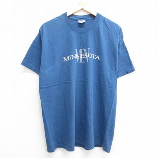 ヘインズ(Hanes)のL★古着 ヘインズ Hanes 半袖 ビンテージ Tシャツ メンズ 00年代 00s ミネソタ コットン クルーネック 青 ブルー 23jul11 中古(Tシャツ/カットソー(半袖/袖なし))