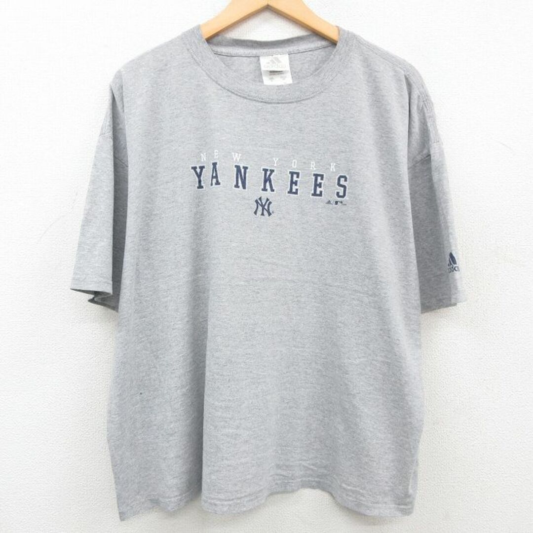 adidas(アディダス)のXL★古着 アディダス adidas 半袖 ビンテージ Tシャツ メンズ 00年代 00s MLB ニューヨークヤンキース 大きいサイズ クルーネック グレー 霜降り メジャーリーグ ベースボール 野球 23jul11 中古 メンズのトップス(Tシャツ/カットソー(半袖/袖なし))の商品写真