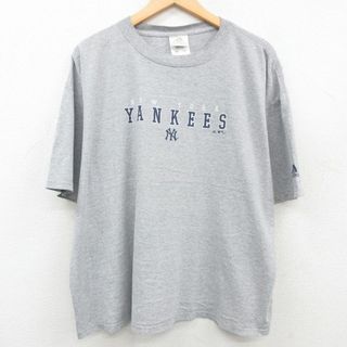 アディダス(adidas)のXL★古着 アディダス adidas 半袖 ビンテージ Tシャツ メンズ 00年代 00s MLB ニューヨークヤンキース 大きいサイズ クルーネック グレー 霜降り メジャーリーグ ベースボール 野球 23jul11 中古(Tシャツ/カットソー(半袖/袖なし))