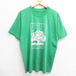 XL★古着 半袖 ビンテージ Tシャツ メンズ 80年代 80s フォレストパーク 木 クルーネック 緑 グリーン 23jul11 中古(Tシャツ/カットソー(半袖/袖なし))