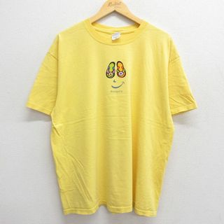 XL★古着 半袖 ビンテージ Tシャツ メンズ 00年代 00s アナポリス ビーチサンダル 大きいサイズ コットン クルーネック 黄 イエロー 23jul11 中古(Tシャツ/カットソー(半袖/袖なし))