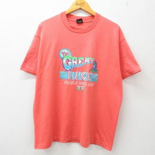 XL★古着 半袖 ビンテージ Tシャツ メンズ 90年代 90s グレートレース 企業広告 ミズノ クルーネック USA製 ピンク系 23jul12 中古(Tシャツ/カットソー(半袖/袖なし))