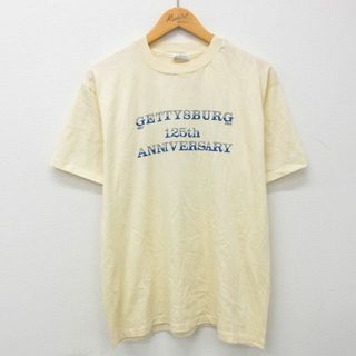 ヘインズ(Hanes)のL★古着 ヘインズ Hanes 半袖 ビンテージ Tシャツ メンズ 90年代 90s ゲティスバーグ 馬 クルーネック USA製 薄黄 イエロー 【spe】 23jul12 中古(Tシャツ/カットソー(半袖/袖なし))