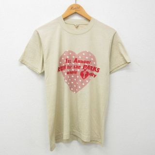 M★古着 半袖 ビンテージ Tシャツ メンズ 80年代 80s RUN ハート クルーネック USA製 ベージュ カーキ 23jul12 中古(Tシャツ/カットソー(半袖/袖なし))