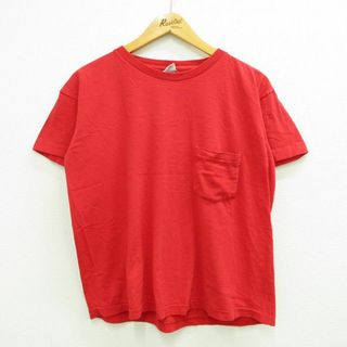 L★古着 半袖 ビンテージ Tシャツ メンズ 00年代 00s 無地 胸ポケット付き クルーネック 赤 レッド 23jul12 中古(Tシャツ/カットソー(半袖/袖なし))