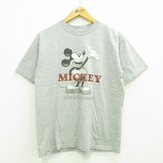 ディズニー(Disney)のL★古着 半袖 ビンテージ Tシャツ メンズ 00年代 00s ディズニー DISNEY ミッキー MICKEY MOUSE クルーネック グレー 霜降り 23jul12 中古(Tシャツ/カットソー(半袖/袖なし))