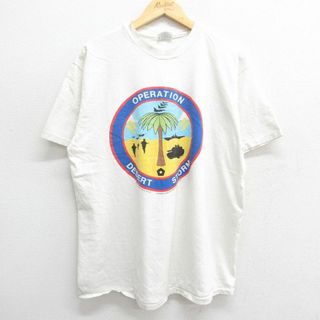 ヘインズ(Hanes)のXL★古着 ヘインズ Hanes 半袖 ビンテージ Tシャツ メンズ 90年代 90s 湾岸戦争 国旗 コットン クルーネック USA製 薄ベージュ カーキ 23jul12 中古(Tシャツ/カットソー(半袖/袖なし))