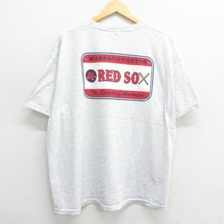 ヘインズ(Hanes)のXL★古着 ヘインズ Hanes 半袖 ビンテージ Tシャツ メンズ 00年代 00s MLB ボストンレッドソックス 大きいサイズ クルーネック 薄グレー 霜降り メジャーリーグ ベースボール 野球 【spe】 23jul12 中古(Tシャツ/カットソー(半袖/袖なし))