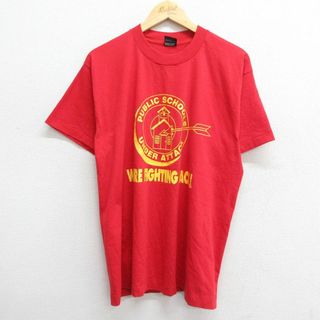 L★古着 半袖 ビンテージ Tシャツ メンズ 90年代 90s パブリックスクール クルーネック USA製 赤 レッド 23jul12 中古(Tシャツ/カットソー(半袖/袖なし))