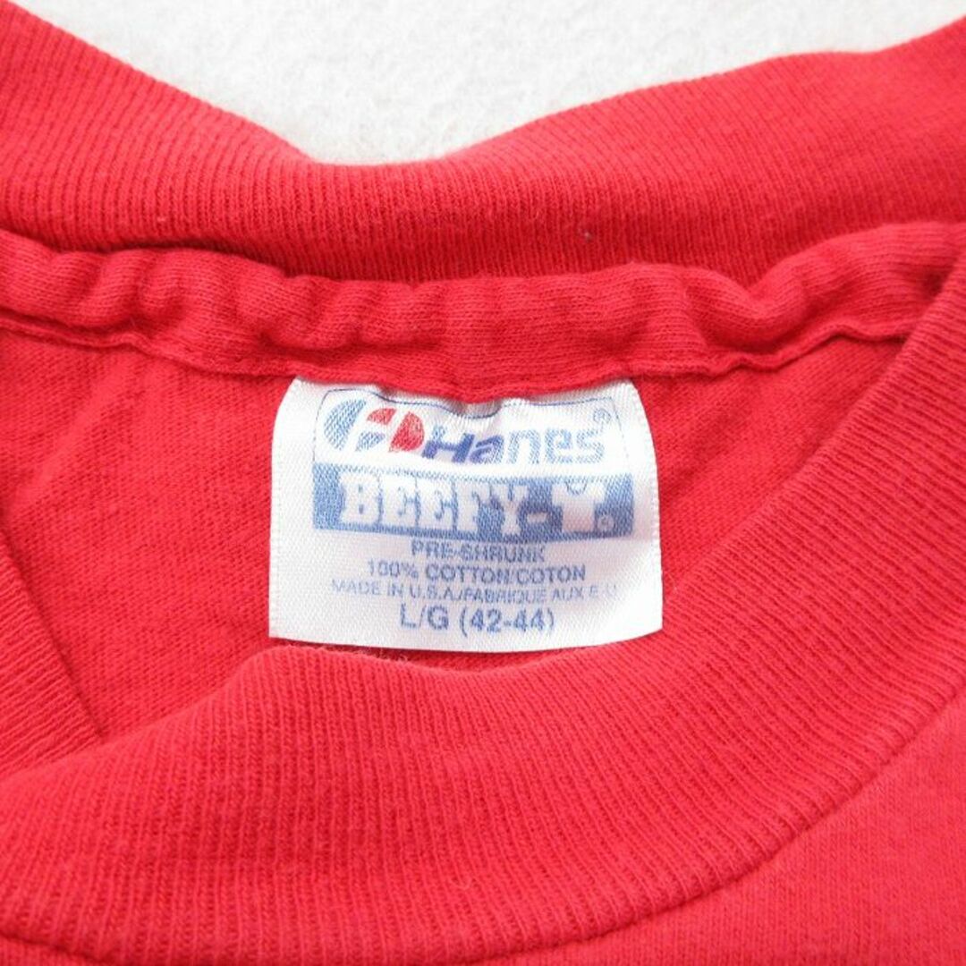 Hanes(ヘインズ)のL★古着 ヘインズ Hanes 半袖 ビンテージ Tシャツ メンズ 90年代 90s カレッジパーク GALAXY コットン クルーネック USA製 赤 レッド 23jul12 中古 メンズのトップス(Tシャツ/カットソー(半袖/袖なし))の商品写真