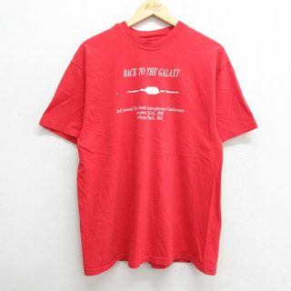 ヘインズ(Hanes)のL★古着 ヘインズ Hanes 半袖 ビンテージ Tシャツ メンズ 90年代 90s カレッジパーク GALAXY コットン クルーネック USA製 赤 レッド 23jul12 中古(Tシャツ/カットソー(半袖/袖なし))