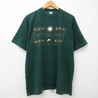 XL★古着 半袖 ビンテージ Tシャツ メンズ 00年代 00s デイトナビーチ フロリダ イルカ コットン クルーネック 濃緑 グリーン 23jul12 中古(Tシャツ/カットソー(半袖/袖なし))