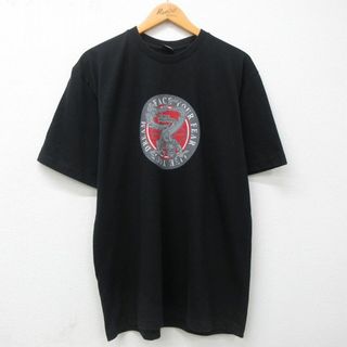 ノーフィアー(NO FEAR)のL★古着 ノーフィア NO FEAR 半袖 ビンテージ Tシャツ メンズ 00年代 00s ドラゴン ワンポイントロゴ クルーネック 黒 ブラック 23jul12 中古(Tシャツ/カットソー(半袖/袖なし))