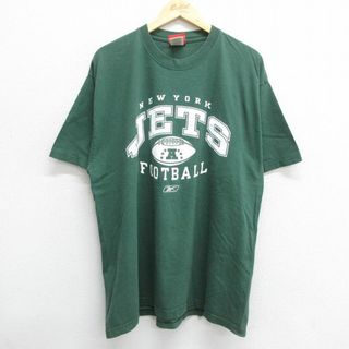 リーボック(Reebok)のXL★古着 リーボック REEBOK 半袖 ビンテージ Tシャツ メンズ 00年代 00s NFL ニューヨークジェッツ 大きいサイズ コットン クルーネック 濃緑 グリーン アメフト スーパーボウル 23jul13 中古(Tシャツ/カットソー(半袖/袖なし))