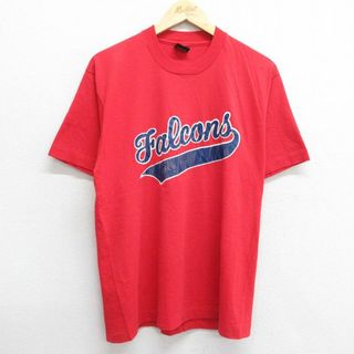 L★古着 半袖 ビンテージ Tシャツ メンズ 80年代 80s ファルコンズ クルーネック USA製 赤 レッド 23jul13 中古(Tシャツ/カットソー(半袖/袖なし))