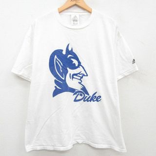 アディダス(adidas)のXL★古着 アディダス adidas 半袖 ビンテージ Tシャツ メンズ 00年代 00s Duke 大きいサイズ コットン クルーネック 白 ホワイト 23jul14 中古(Tシャツ/カットソー(半袖/袖なし))