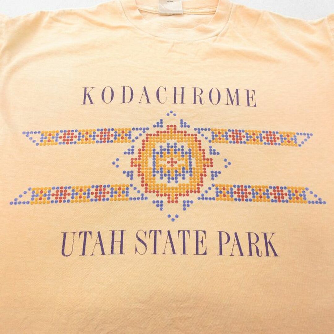 XL★古着 半袖 ビンテージ Tシャツ メンズ 90年代 90s ユタ州立公園 大きいサイズ コットン クルーネック 薄オレンジ 23jul14 中古 メンズのトップス(Tシャツ/カットソー(半袖/袖なし))の商品写真