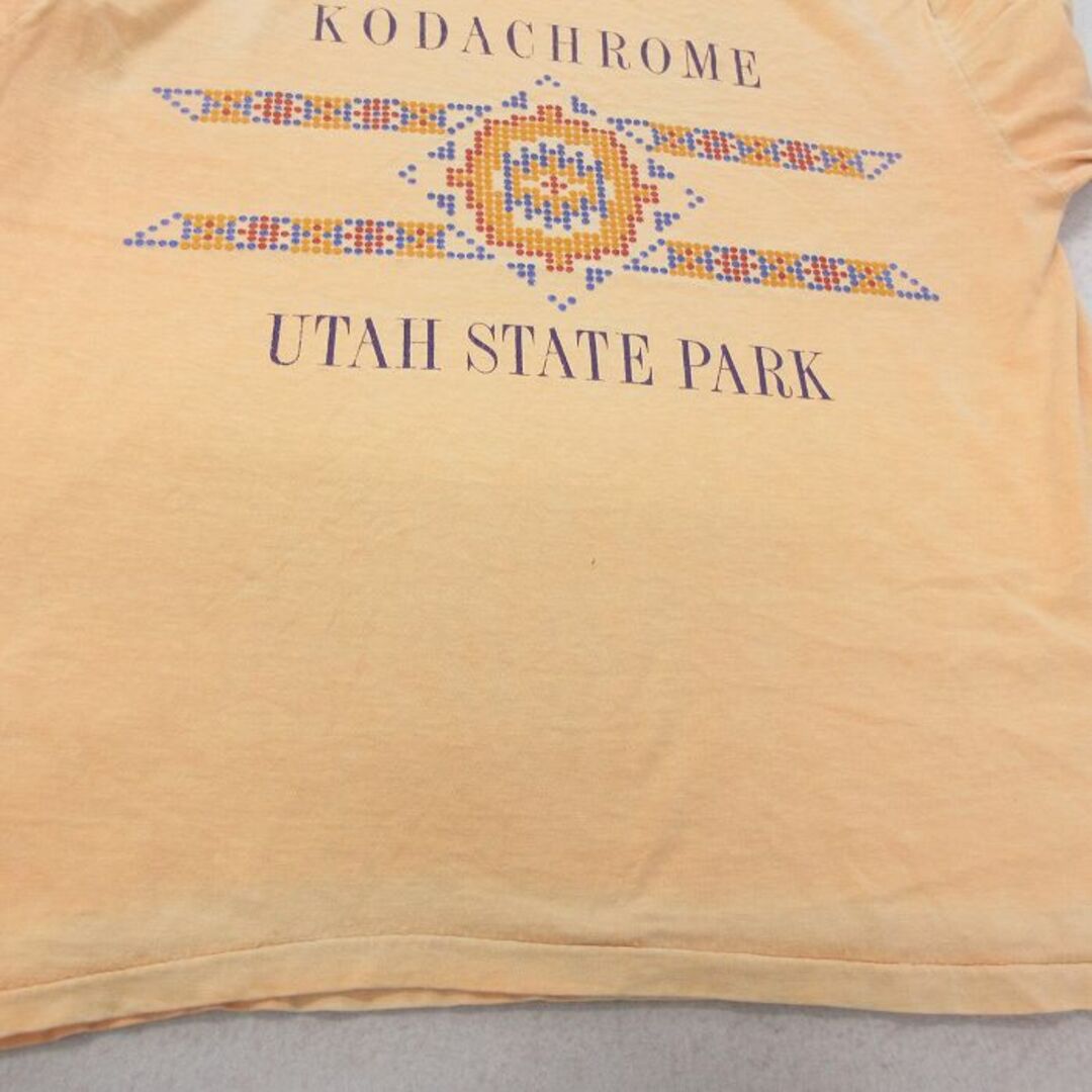 XL★古着 半袖 ビンテージ Tシャツ メンズ 90年代 90s ユタ州立公園 大きいサイズ コットン クルーネック 薄オレンジ 23jul14 中古 メンズのトップス(Tシャツ/カットソー(半袖/袖なし))の商品写真