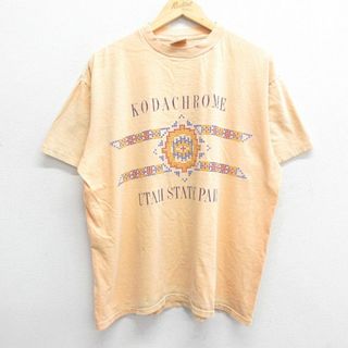 XL★古着 半袖 ビンテージ Tシャツ メンズ 90年代 90s ユタ州立公園 大きいサイズ コットン クルーネック 薄オレンジ 23jul14 中古(Tシャツ/カットソー(半袖/袖なし))