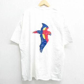 ヘインズ(Hanes)のXL★古着 ヘインズ Hanes 半袖 ビンテージ Tシャツ メンズ 00年代 00s キャプテンモルガン 酒 オウム 大きいサイズ コットン クルーネック 白 ホワイト 23jul14 中古(Tシャツ/カットソー(半袖/袖なし))