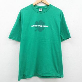 XL★古着 半袖 ビンテージ Tシャツ メンズ 00年代 00s IRISH クローバー コットン クルーネック 緑 グリーン 23jul14 中古(Tシャツ/カットソー(半袖/袖なし))