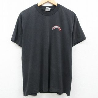 ヘインズ(Hanes)のL★古着 ヘインズ Hanes 半袖 ビンテージ Tシャツ メンズ 90年代 90s ミリタリー RANGER クルーネック USA製 黒 ブラック 23jul14 中古(Tシャツ/カットソー(半袖/袖なし))