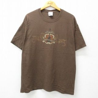 ヘインズ(Hanes)のXL★古着 ヘインズ Hanes 半袖 ビンテージ Tシャツ メンズ 00年代 00s ギター ロックンロール コットン クルーネック 茶 ブラウン 23jul14 中古(Tシャツ/カットソー(半袖/袖なし))