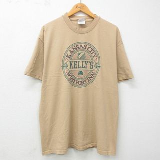 ヘインズ(Hanes)のXL★古着 ヘインズ Hanes 半袖 ビンテージ Tシャツ メンズ 90年代 90s KELLYS カンザスシティ 大きいサイズ コットン クルーネック USA製 ベージュ カーキ 23jul14 中古(Tシャツ/カットソー(半袖/袖なし))