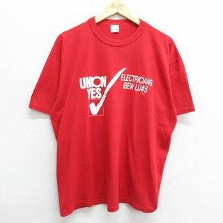 XL★古着 半袖 ビンテージ Tシャツ メンズ 80年代 80s UNION YES 大きいサイズ クルーネック USA製 赤 レッド 23jul14 中古(Tシャツ/カットソー(半袖/袖なし))