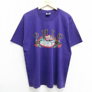 L★古着 半袖 ビンテージ Tシャツ メンズ 00年代 00s オハイオ Worlds コットン クルーネック 紫 パープル 23jul14 中古(Tシャツ/カットソー(半袖/袖なし))