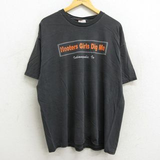 ヘインズ(Hanes)のXL★古着 ヘインズ Hanes 半袖 ビンテージ Tシャツ メンズ 00年代 00s フーターズ 大きいサイズ コットン クルーネック 黒 ブラック 23jul14 中古(Tシャツ/カットソー(半袖/袖なし))