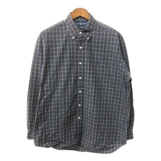 90年代 RALPH LAUREN ラルフローレン BLAKE ボタンダウン 長袖シャツ ワンポイントロゴ チェック (メンズ L) 中古 古着 Q1600(シャツ)