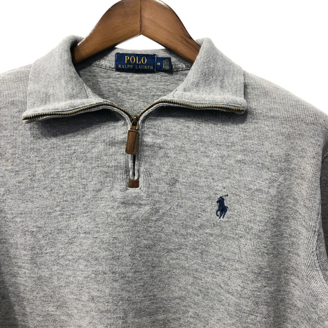 POLO RALPH LAUREN(ポロラルフローレン)のPolo by Ralph Lauren ラルフローレン ハーフジップ ドライバーズニット セーター ワンポイントロゴ グレー (メンズ M) 中古 古着 Q1640 メンズのトップス(ニット/セーター)の商品写真