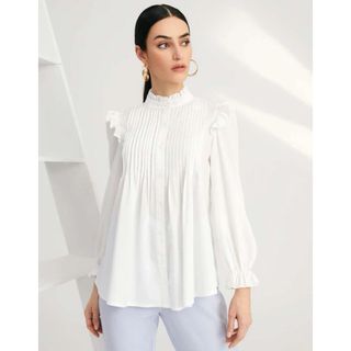 シーイン(SHEIN)のSHEIN Modely 無地柄 プリーツ フリルトリム ブラウス(シャツ/ブラウス(長袖/七分))