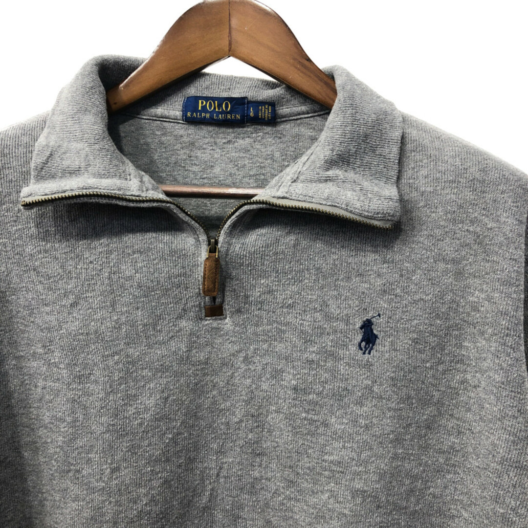 POLO RALPH LAUREN(ポロラルフローレン)のPolo by Ralph Lauren ラルフローレン ハーフジップ ドライバーズニット セーター ワンポイントロゴ グレー (メンズ L) 中古 古着 Q1653 メンズのトップス(ニット/セーター)の商品写真