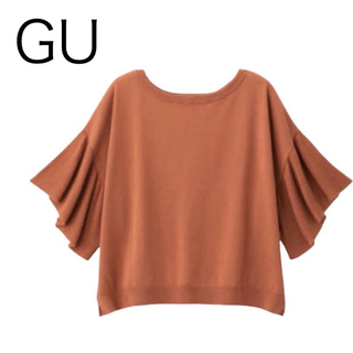 ジーユー(GU)の美品 GU フレアスリーブセーター 半袖 オレンジ M(ニット/セーター)