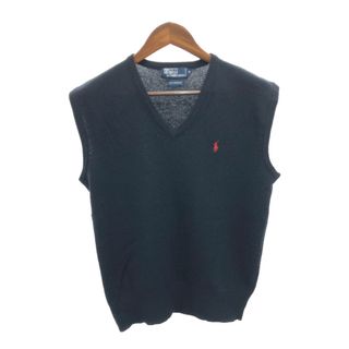 ポロラルフローレン(POLO RALPH LAUREN)のPolo by Ralph Lauren ポロ ラルフローレン ラムウール ニット Vネック ベスト ワンポイントロゴ ブラック (メンズ M) 中古 古着 Q1678(ベスト)