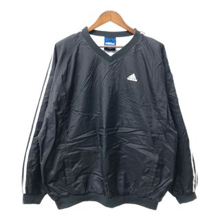 アディダス(adidas)の90年代 adidas アディダス ナイロン Vネック プルオーバー ジャケット スポーツ サイドライン ブラック (メンズ XL) 中古 古着 Q1695(その他)