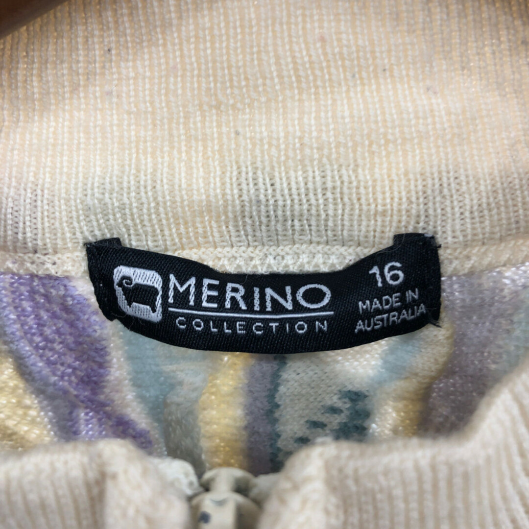 オーストラリア製 MERINO COLLECTION フルジップ ウール 3Dニット セーター マルチカラー (レディース 16) 中古 古着 Q1712 レディースのトップス(ニット/セーター)の商品写真