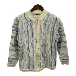 オーストラリア製 MERINO COLLECTION フルジップ ウール 3Dニット セーター マルチカラー (レディース 16) 中古 古着 Q1712(ニット/セーター)