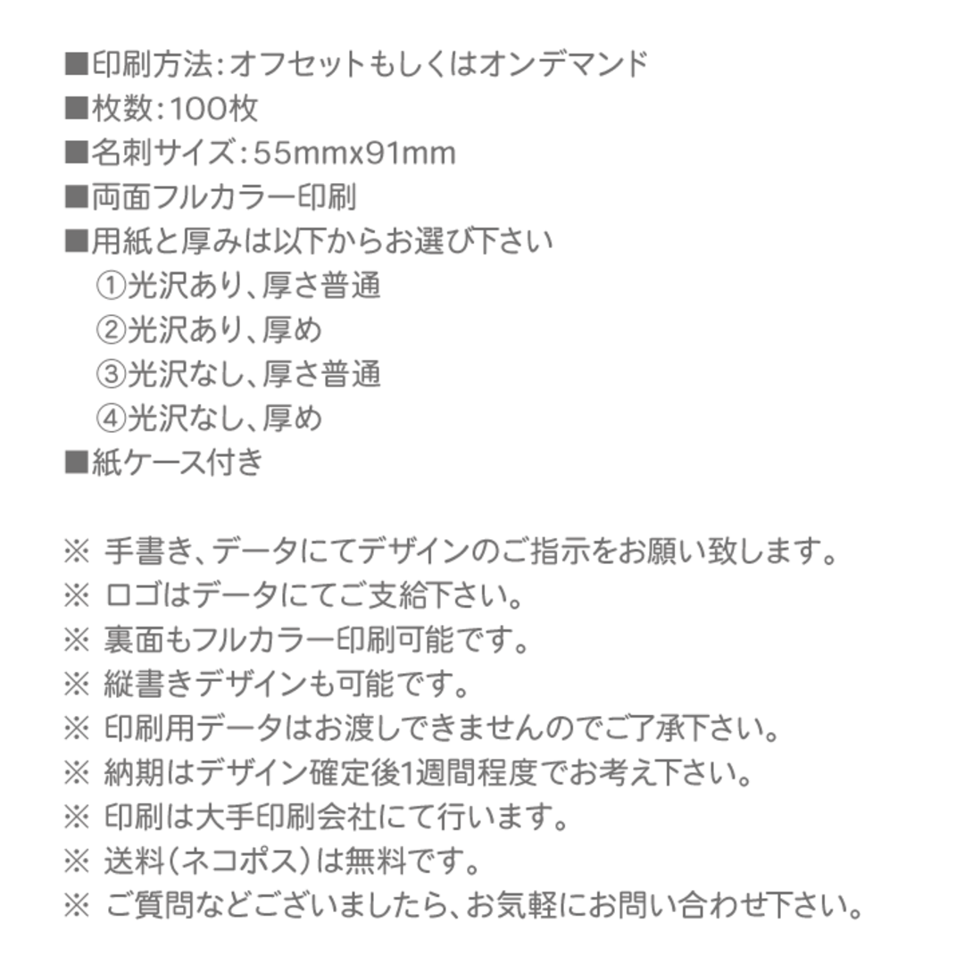 オリジナル名刺作成 100枚 両面フルカラー 紙ケース付 No.0187 その他のその他(オーダーメイド)の商品写真