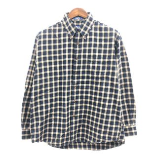 ペンドルトン(PENDLETON)のPENDLETON ペンドルトン ボタンダウン コットン ウール 長袖Ｔシャツ アメカジ チェック ベージュ (メンズ L) 中古 古着 Q1725(Tシャツ/カットソー(七分/長袖))