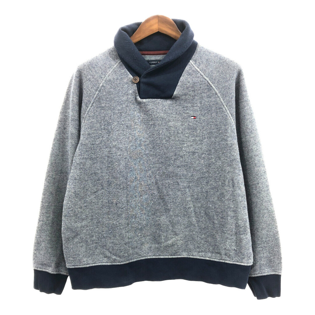 TOMMY HILFIGER(トミーヒルフィガー)のTOMMY HILFIGER トミーヒルフィガー ショールカラー スウェット ラグランスリーブ ブルー (メンズ L) 中古 古着 Q1737 メンズのトップス(スウェット)の商品写真