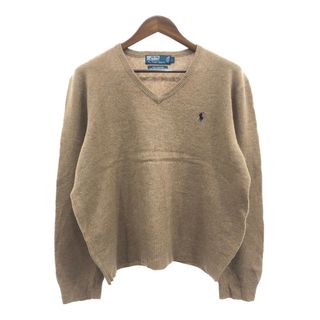 ポロラルフローレン(POLO RALPH LAUREN)のPolo by Ralph Lauren ポロ ラルフローレン Vネック ラムウール セーター ワンポイントロゴ ブラウン (メンズ L) 中古 古着 Q1759(ニット/セーター)