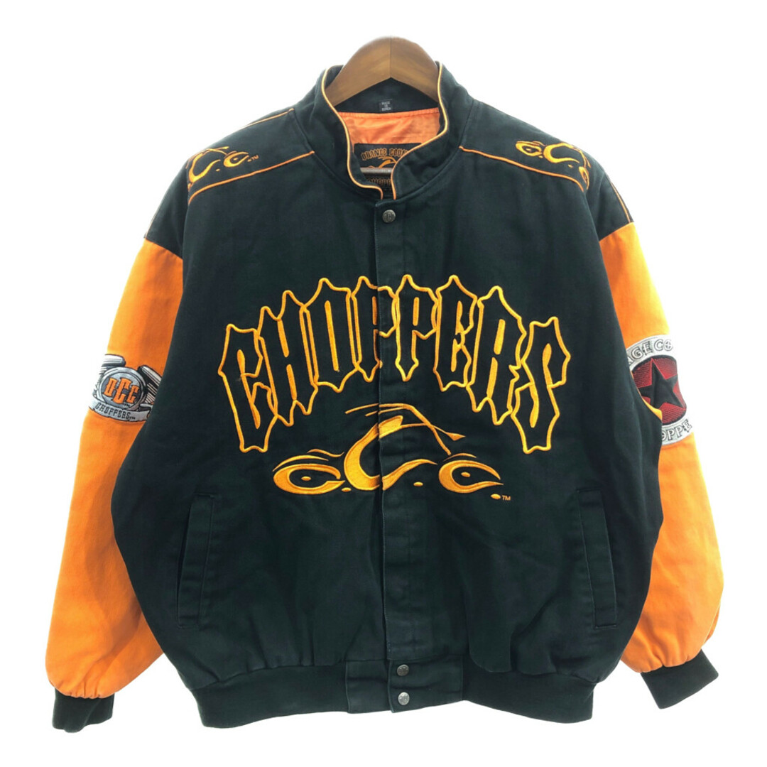 ORANGE COUNTY CHOPPERS コットン レーシングジャケット 大きいサイズ ブラック (メンズ 2XL) 中古 古着 Q1775 メンズのジャケット/アウター(その他)の商品写真